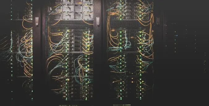 Network racks and fibre cabling in a server room