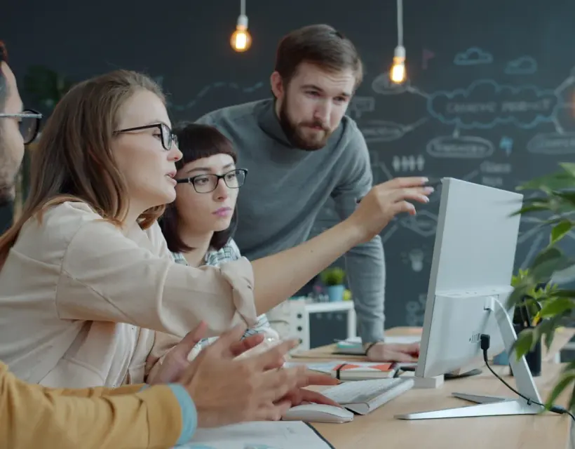 A team going through an integration diagram together