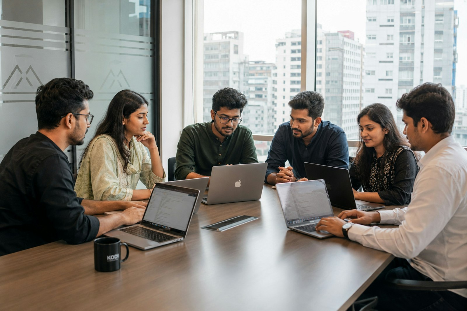 A team working together around one platform