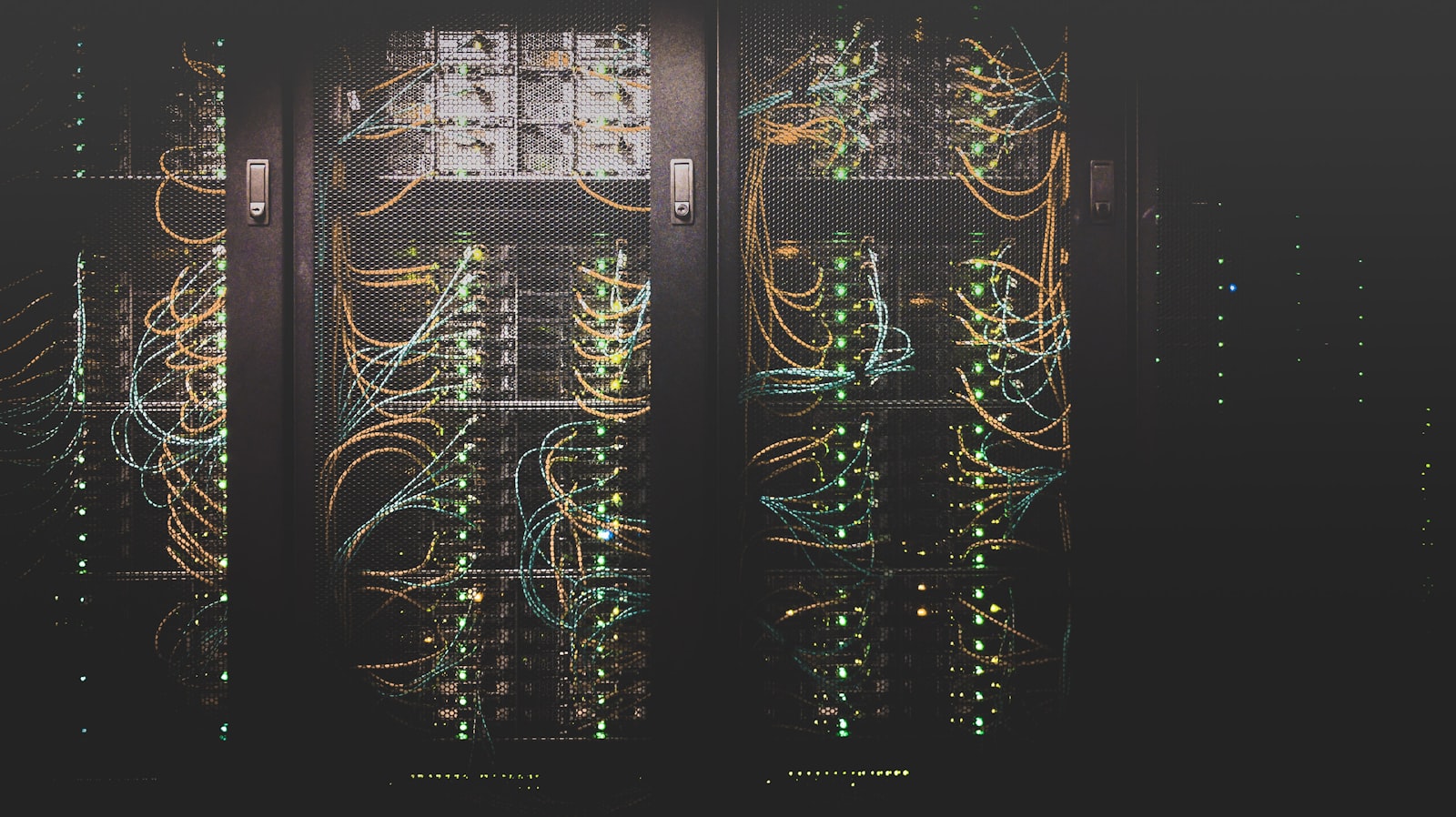 Network racks and fibre cabling in a server room